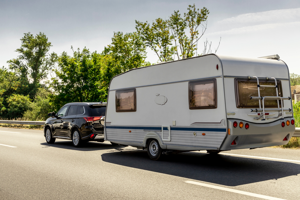 Caravan,Trailer,On,A,Freeway,Road.,Family,Vacation,Travel,,Holiday